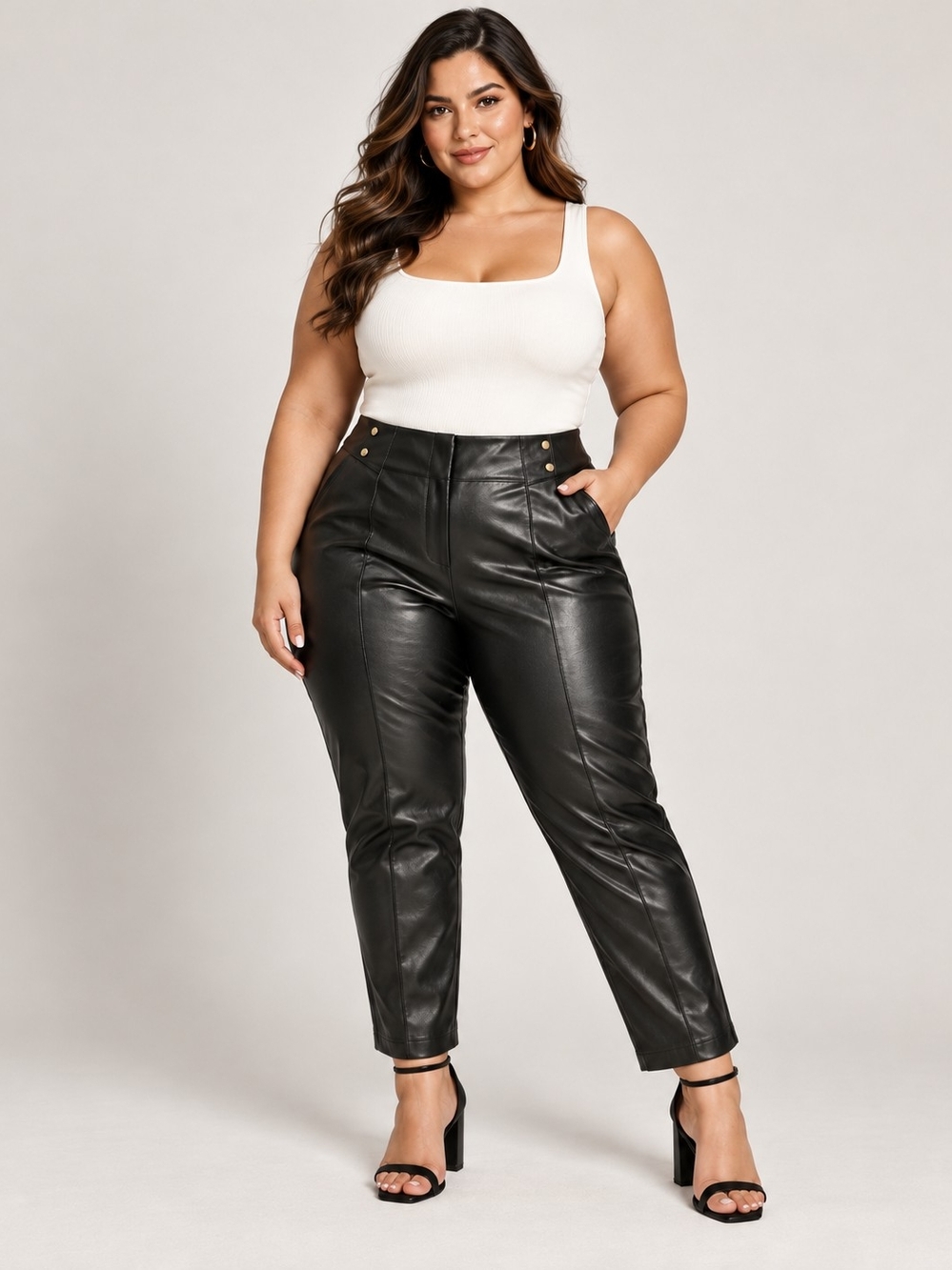 Andrew Marc Womens Black Faux Leather Cropped High-Rise Pants